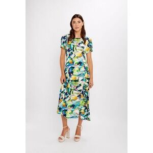 Dolcezza Inc Womens Art Print Midi Dress Short Sleeve V Neck Citrus Pattern XXL